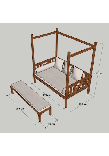 Mandu Exclusive Ahşap Bahçe Yatağı (Daybed) Bej