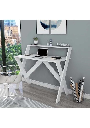 Reyo Home Enda X Ayaklı Raflı Ders Çalışma Masası 50x90 Cm Beyaz