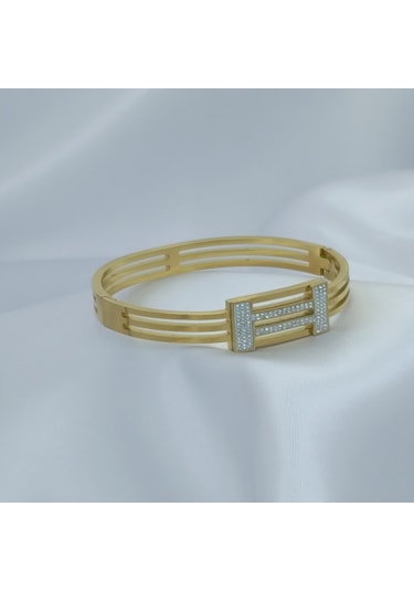 Yeni Sezon Vip Özel Seri Paslanmaz Çelik Altın Kaplama Taşlı Kelepçe Kadın Bileklik Gold