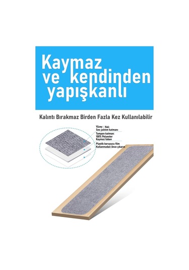 Halifleks Yapışkan Tabanlı Merdiven Basamak Paspası Rip Halı Kaymaz Tabanlı - Gri Null