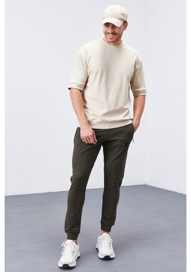 Tommy Life Haki Fermuar Cepli Dar Kalıp Jogger Erkek Eşofman Alt - 84343 Haki