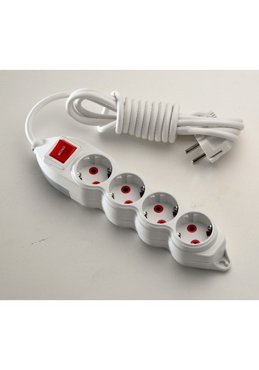 Mono Orion 4'lü Anahtarlı Topraklı Grup Priz 2 Metre (3x1) Beyaz