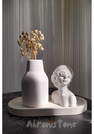 Kadın Figürlü 3'lü Vazo Seti Bubble Tabak & Konik Vazo & Biblo