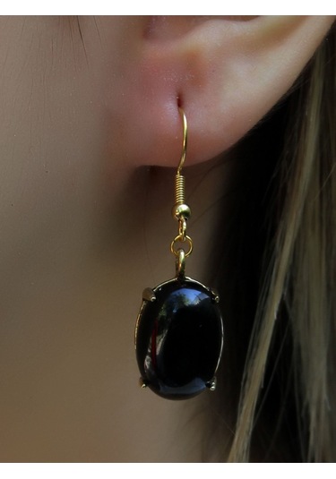 Doğal Taş Oniks Doğal Taşlı Sallantılı Küpe Euku22o Siyah