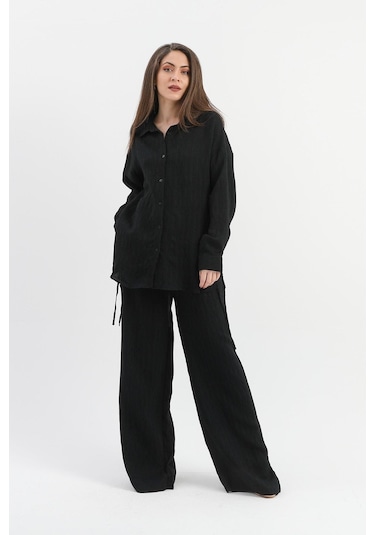 Yandan Bağlamalı Tunik Gömlek - Siyah-siyah Siyah
