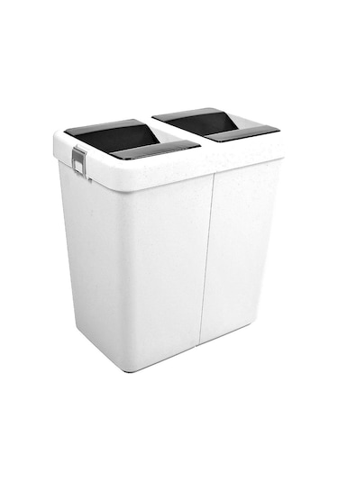 Motek Hassas Kapaklı Çift Gözlü Geri Dönüşüm Çöp Kovası Siyah 80 L Siyah