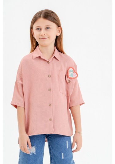 Kız Çocuk Cep Detaylı Gömlek 3120 Pudra