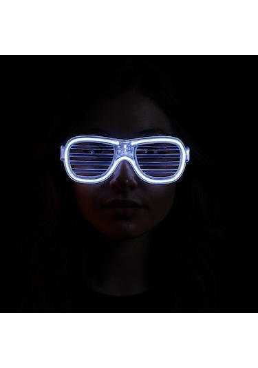 Beyaz Led Işıklı Parti Gözlüğü - Neon Glow Şerit Gözlük 3 Modlu