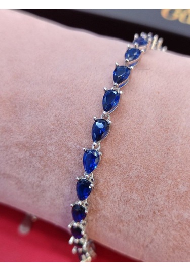 Modagümüşevi 925 Ayar Gümüş Safir Zirkon Taşlı Su Yolu Kadın Bileklik