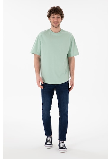 U.S. Polo Assn. Erkek Long Fit Bisiklet Yaka Su Yeşili Basic Tişört 50305988-VR048
