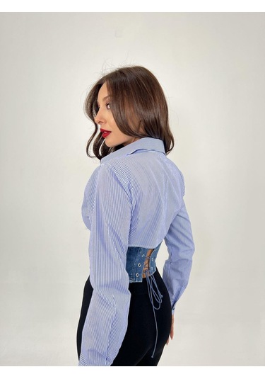 6963 Gömlek-mavi Beyaz Çizgili