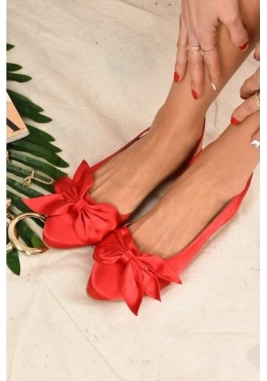 Fox Shoes Kırmızı Saten Kumaş Kadın Babet H726809004 Kırmızı