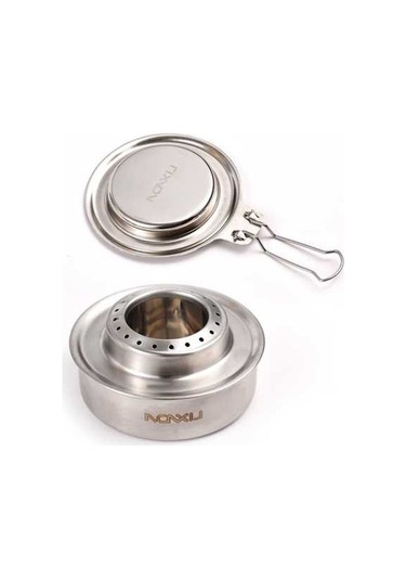 Pazly 120ml Kapasiteli Paslanmaz Çelik Kamp Alkollü Ocak, Katlanır Yangın Söndürme Kapağı Gümüş Gümüş