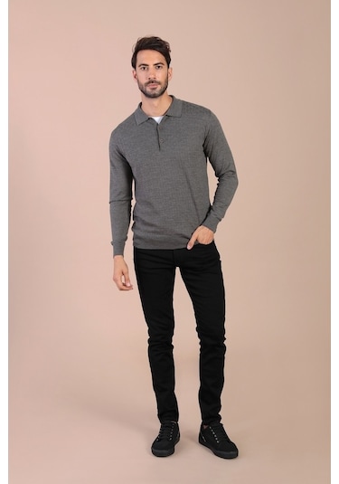 Ferraro Polo Yaka Superfine Yün Kazak - Antrasit Antrasit