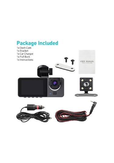 2 İnç 3 Kameralı 1080p Yol Kayıt Araç Kamerası Araç Kamera