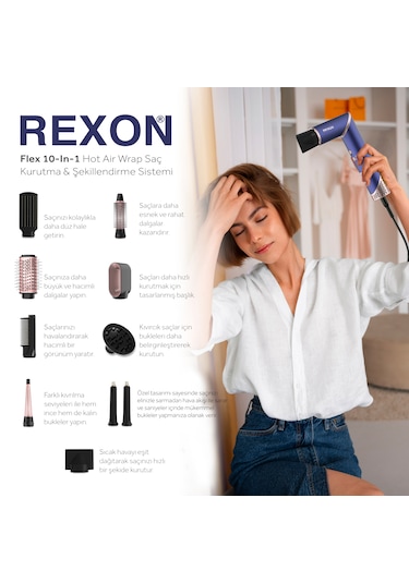 Rexon Flex 10-ın-1 Hot Air Wrap Saç Kurutma ve Şekillendirme Seti