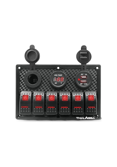 Bfy Switch Panel 6'Lı +Usb+Plastik Çakmaklık+ Voltmetre Kırmızı