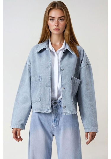Lior Design Jean Ceket Vintage Açık Mavi