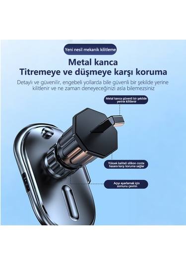 Mekanik Kilitli Yerçekimli Araç Telefon Tutucu 1 Saniyede Kilitleme 4.7-7 İnç Uyumlu Tüm Araçlar İçin Evrensel Araç Telefon Tutucusu