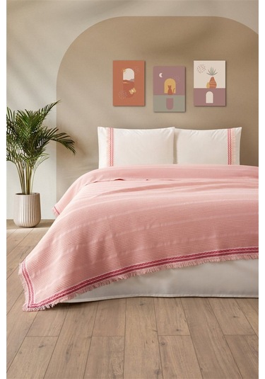 Tivoli Çift Kişilik Dantelli 4 Parça Pike Takımı Çeyizlik-melanie-kapuçino Pudra Pudra