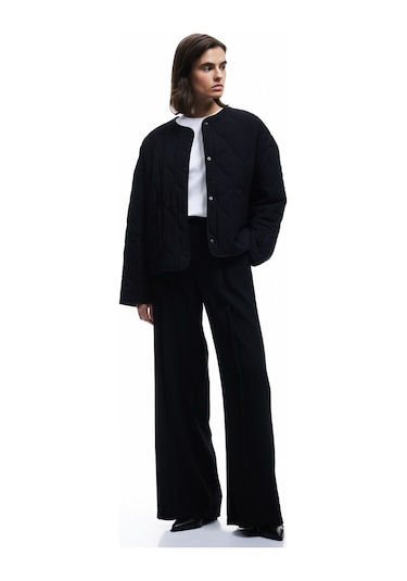 Koton Çıt Çıt Düğme Kapamalı Cepli Uzun Kollu Bisiklet Yaka Kapitone Mevsimlik Ceket Siyah 6wak20074ew Siyah