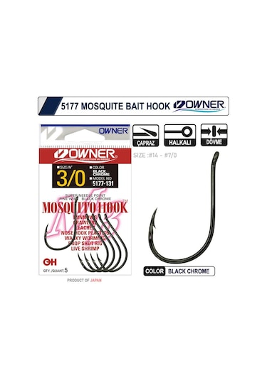 Owner 5177 Mosquito Hook Black Chrome Sinek İğne No: 4/0
