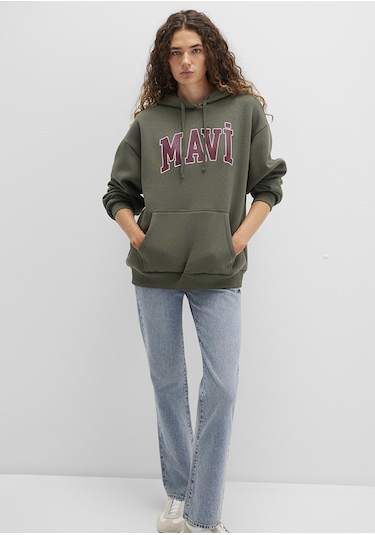 Mavi - Mavi Logo Baskılı Kapüşonlu Haki Sweatshirt 1600361-71581 Yeşil