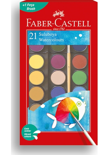 Faber-Castell Suluboya 21 Renk, Büyük Boy, Geniş Renk Yelpazesi, Parlak Canlı ve Örtücü Renkler