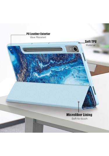 Lenovo Uyumlu Tab P12 Tb371fc Desen Baskı Üç Katlı Stand Tablet Kapağı Pu Deri + Tpu Tablet Kılıfı