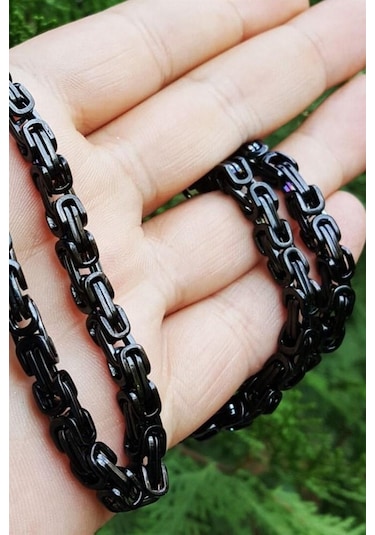 Siyah Kral Erkek Çelik Zincir Kolye 5 Mm 55 Cm Ck11 Siyah