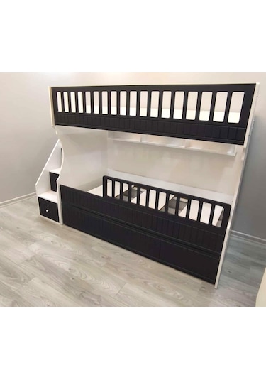 Beyaz Antrasit Oymalı Model Çocuk Ranzası