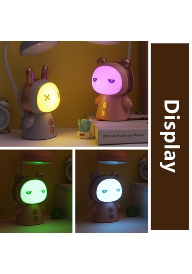Sarı Karikatür Usb Şarj Edilebilir Masa Lambası Çift Işıklı Led Lamba Öğrenci Çocuk Odası Okuma Masası Lambası Gece Lambası