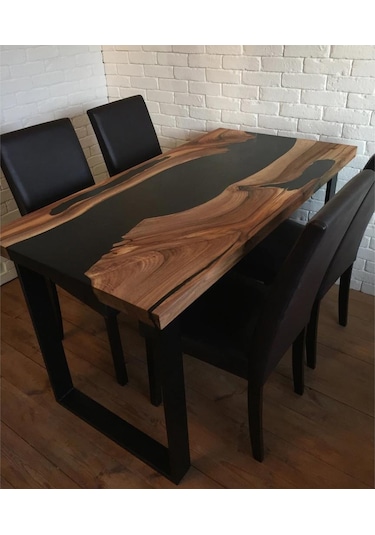 Epoxy Ahşap Masa Epoksi Dolgulu Masa Siyah Epoksi Masa