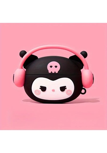 Samsung Galaxy Buds 3 / Galaxy Buds 3 Pro Uyumlu Figürlü Askılı Kılıf Siyah - Pembe