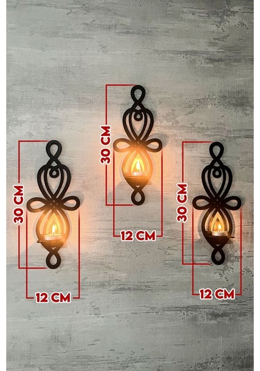 Dekoratif Şık Duvar Rafı 3 Lü Set 30 Cm Duvar Mumluğu Siyah