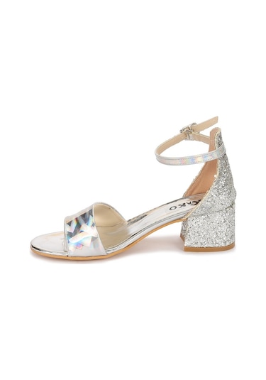 Kiko 768 Ayna Çam Günlük Kız Çocuk 3 Cm Topuk Sandalet Ayakkabı G Gümüş-26 Gümüş