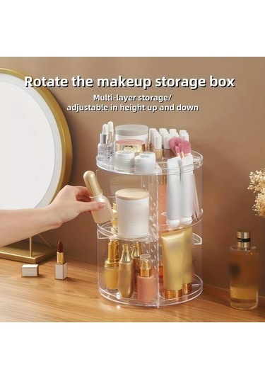 Elmpaly 1 Adet Dönebilir Kozmetik Masaüstü Organizatörü, 360 Derece Döner Ayarlanabilir Yükseklik, Büyük Kapasiteli Şeffaf Makyaj Saklama Standı Şeffaf