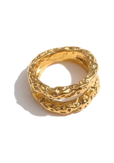 Eetit Paslanmaz Çelik Yuvarlak Yüzükler Kadınlar Için Altın Doku Metal Bildirimi Trendy Takı Hediye Altın