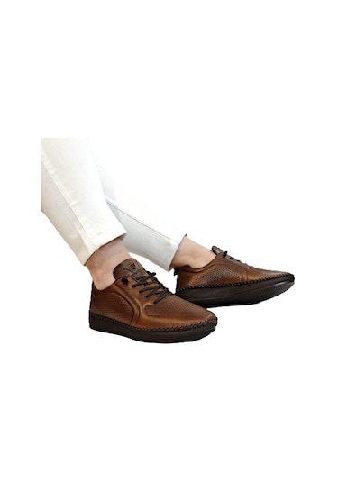 Voyager Z094 Taba Hakiki Deri Lazer İşlemeli Bayan Ayakkabı Taba