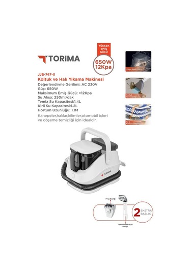 Torima JJB-747-II Koltuk Ve Halı Yıkama Makinesi + CB-902A Buharlı Temizleyici