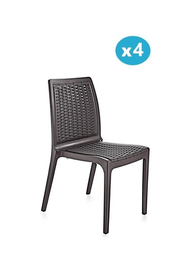 Omnipazar Sy-2523 Rattan Bahçe Sandalye 4'lü Set Kahverengi Kahverengi