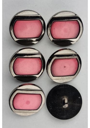 Plastik Ortası Pembe Renkli Yuvarlak Kaban Çeket Hırka Düğmesi 6 Adet