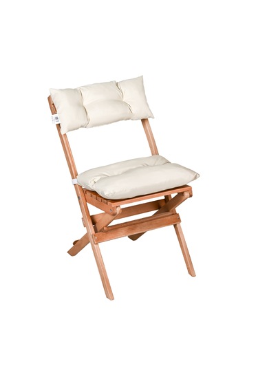 Bysay Puf Minderli Ahşap Katlanır Bahçe Sandalyesi Naturel-krem Krem