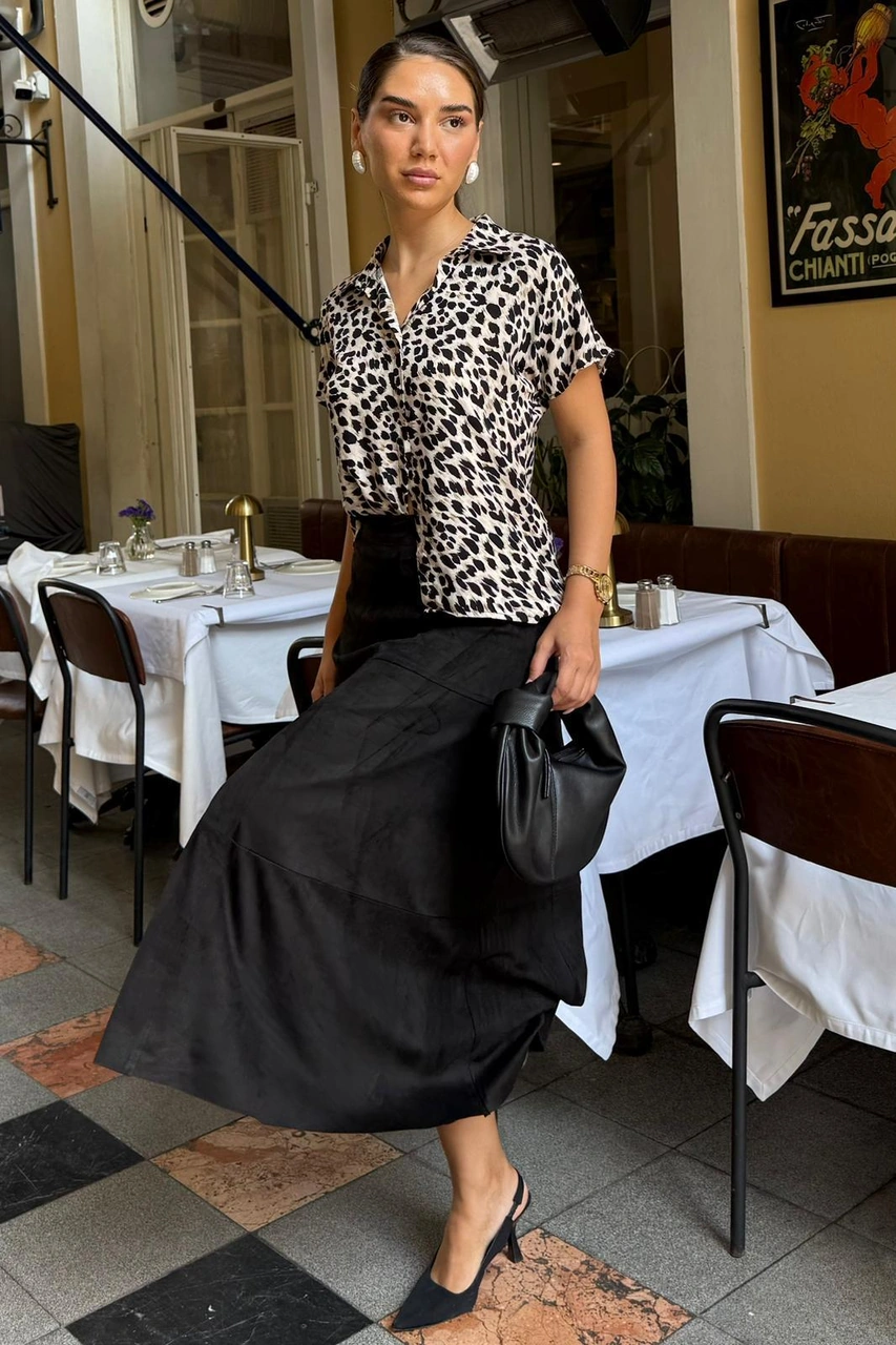 Siyah Süet Uzun Etek Mg2549 Siyah