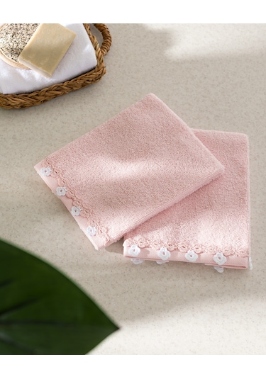 Jeanne Kroşeli 2'li %100 Pamuk El Havlusu - Pudra - 30x40 Cm 8684427204597 Pudra