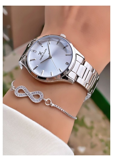 Daniel Klein Dk.6.10925.1 Modern Silver Çelik Kordon Kristal Detaylı Gümüş Elegance Kadın Kol Saati Gümüş