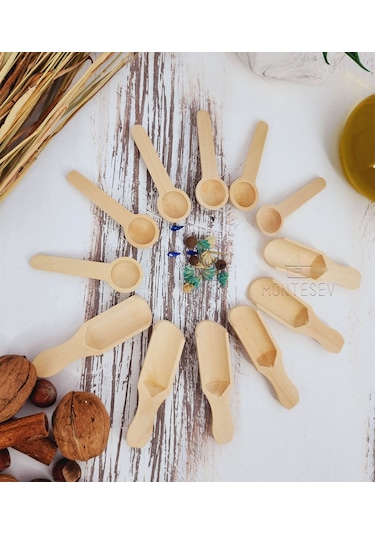 Ahşap Tahta Baharat Şeker Kahve Reçel Kaşığı 12 Li
