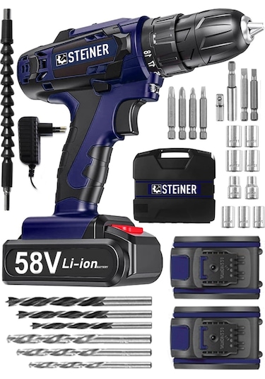 Steiner V-tech 58 V 5 Ah Darbeli Şarjlı Çiftakülü Vidalama Matkap Lacivert