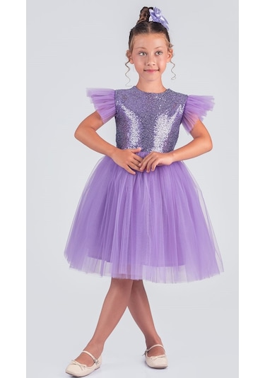 Tüllü Kız Çocuk Kpl Elbise Mnk0526 Lila