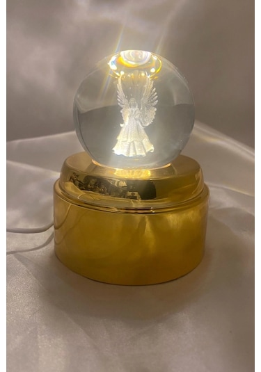 3d Led Işık Cam Küre Tek Renk Kristal Küre Fanta Zi Dekoru Gece Lambası Günışığı Gold Dönene Kaideli 6 Cm Kanatlı Melek